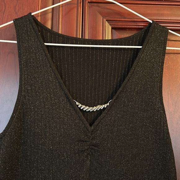 VINTAGE black/silver metallic camisole w/crystal embellishment size small/medium - Picture 3 of 9